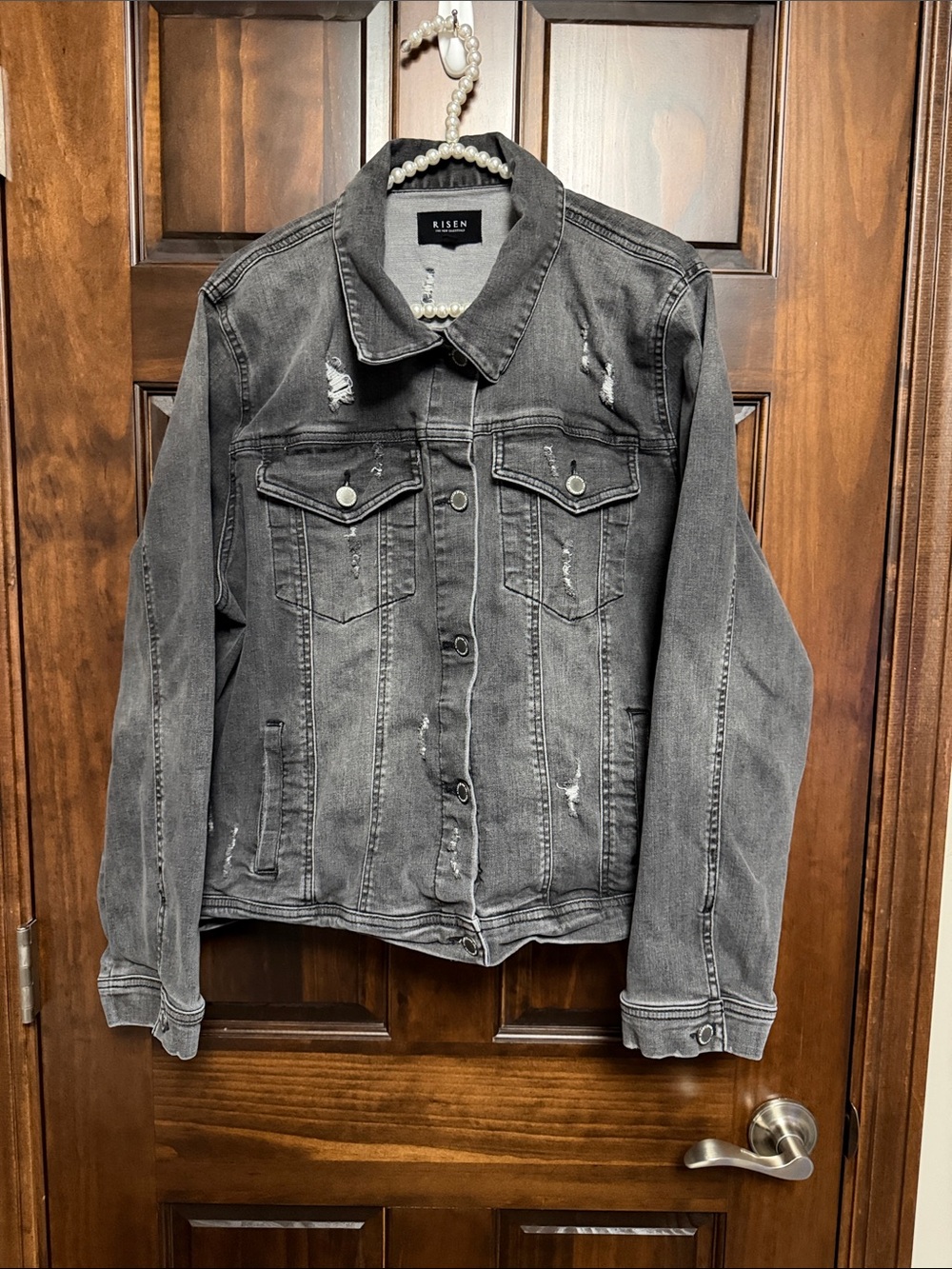 Risen Washed Black Distressed Denim Jacket